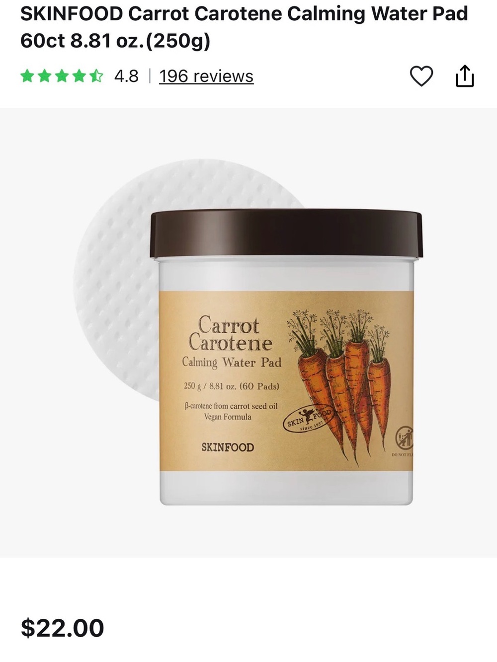 Skinfood Carrot Carotene Calming Water Pad
